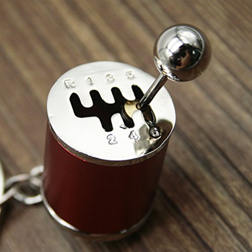 Waterwood Creative Auto Part Model 6 Speed Gear Box Shifter Keychain Key chain Ring-Silver&Red