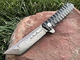 TACTICAL GEARZ TG Rouge XS, Real Damascus! Black Titanium (TiN) Stainless Steel EDC Folding Pocket Knife w/Sheath! Ball Bearing Pivot System! Razor Sharp Damascus Blade!