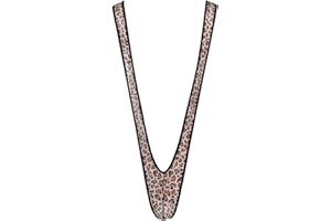 Mens Leopard Print One-piece Stretch Deep V-shaped Mankini Thong Underwear Lingerie Bodysuit Swimsuits Jumpsuit (Color : Leop