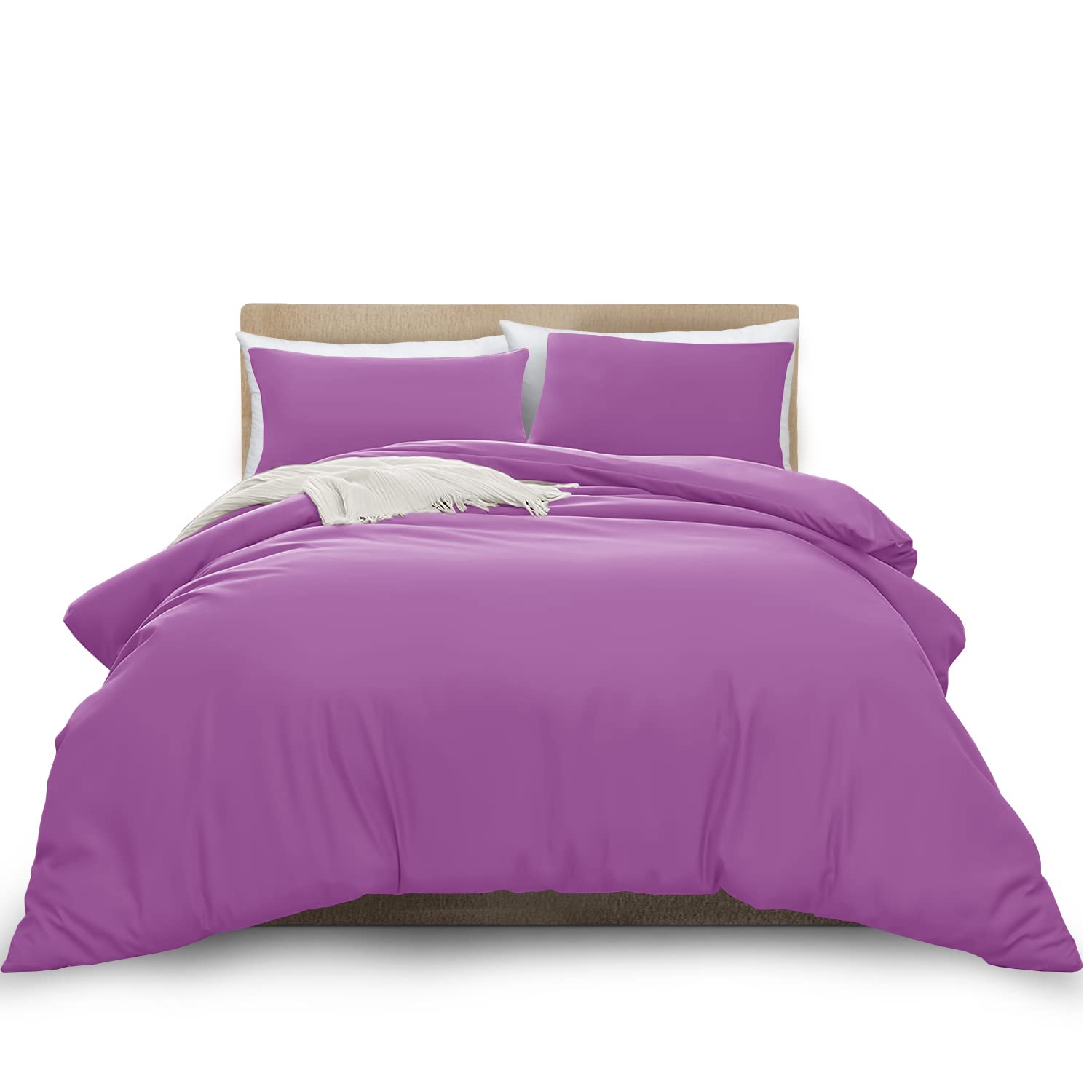 MOONLIGHT20015 King Duvet Cover Set Purple Solid Soft King Bedding Duvet Cover with 2 Matching Pillowcases