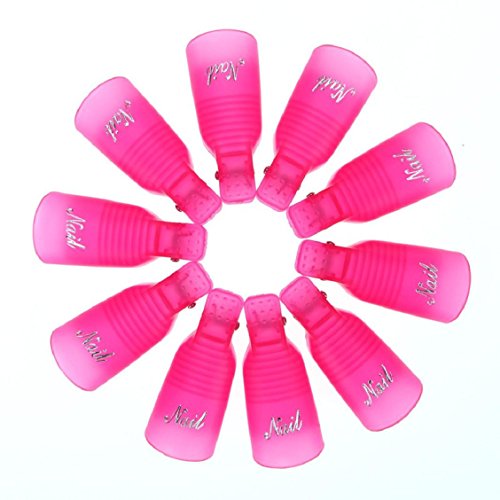 Naladoo 10PC Nail Soak Off Cap Clip UV Gel Polish Remover Tool and cuticle Pusher Dead Skin Remover Manicure Nail Art Set (Hot Pink)
