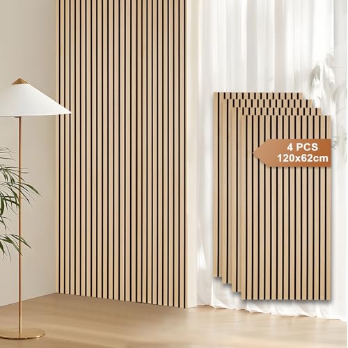 Fiqops 4er Akustikpaneele Holz 120x60 cm Eiche 21 mm
