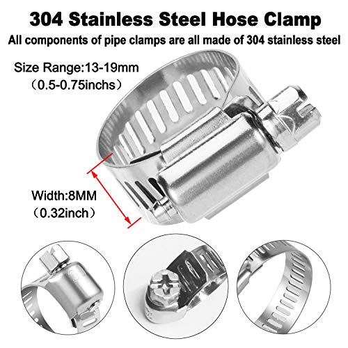 Da by 3/8" Brass Barb Ball Valve with 2 pcs Full Stainless Steel Pipe Clamps, Brass Ball Valve Fitting 2 Way Union for Water/Fuel/Air - Thumbnail 3