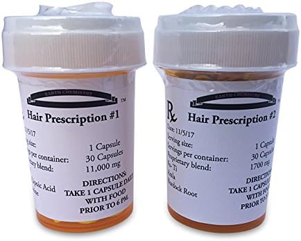 Hair Growth Vitamins Prescription #1 and #2 By Earth Chemistry for Long, Thick Healthy Hair, Slow or Stop Thinning Hair or Hair loss Now