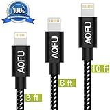AOFU iPhone Cable,3Pack (3FT 6FT 10FT) Extra Long Nylon Braided Cord Apple Lightning Cable Certified to USB Charging Charger for iPhone 7/7 Plus/6/6S/6 Plus/6S Plus/5/5S/5C/SE,iPad,iPod 7(Black)