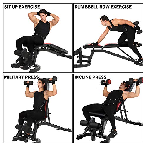 Fitness Power Rack Power Cage Home Gym Equipment Exercise Stand Olympic Squat Cage with LAT Pull Attachment, Multi-Grip Pull-up Bar and Dip Handle (Adjustable Bench 800lbs)