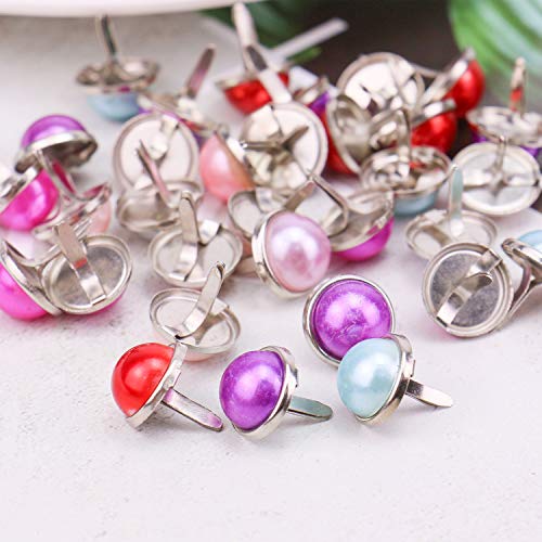 JETEHO 100pcs 12mm Mixed Colors Pearl Brads Paper Fasteners Brads Round Brad Craft Scrapbooking Card - Thumbnail 4