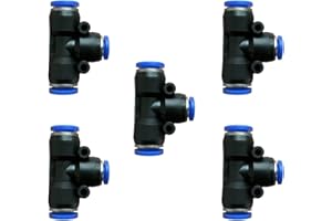 ROZESAZZ 5 Pcs 8mm x 6mm x 8mm Pneumatic T Shaped 3 Way Tube Reducer Connector,Quick Push to Connect Tee Fitting