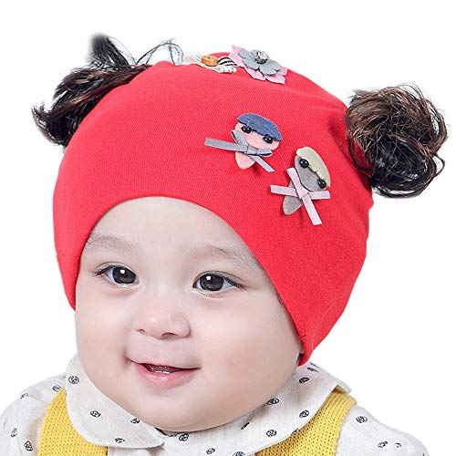 BriStory Newborn Baby Cotton Knitted Hat, Warm Infant Cap Beanie with Cute Wig Flower for 0-12 Months Girls – 3 Pack