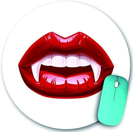 Amazon Kapanou ラウンドマウスパッド カスタムマウスパッド 吸血鬼の口が開いた赤いセクシーな唇と長い歯の白い顔を持つオレンジ色の牙 Pc ノートパソコン オフィス用 円形 デスクマット ズされたゲーミングマウスパッド 滑り止め 耐久性が 0mmx0mm Kapanou