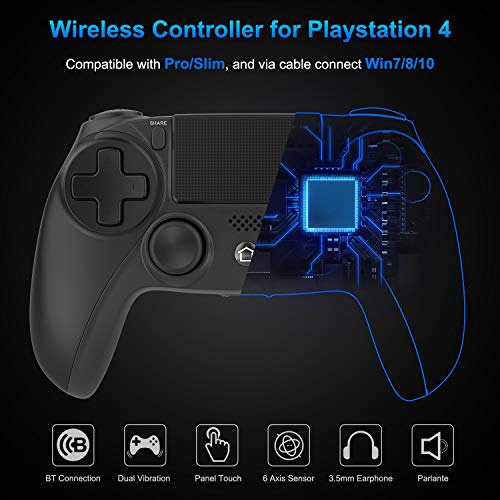 Medvoe Wireless Game Controller for PS4, Built-in Speaker/Gyro/Motor Joystick Remote Gamepad for Playstation 4/Slim/Pro Console - Jet Black