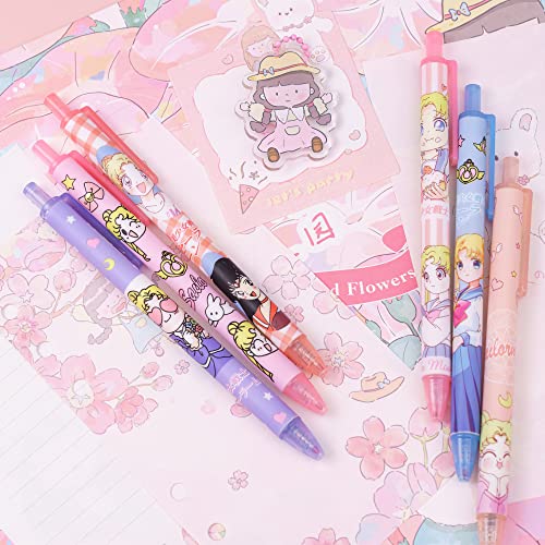 6 Pcs Kawaii Pens Anime Moon Pen Merchandise Black Ink 0.5mm Ballpoint Pens Office School Supplies for Girls Women Press Gel Pen