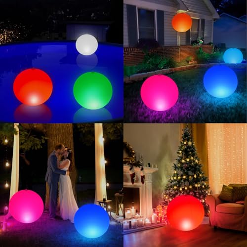 KingSom Solar Floating Pool Lights, Large Inflatable Balls Floating Pool Lights, IP68 Waterproof Solar Ball Pond Light, Colour Changing Hanging Balls Light-2PCS