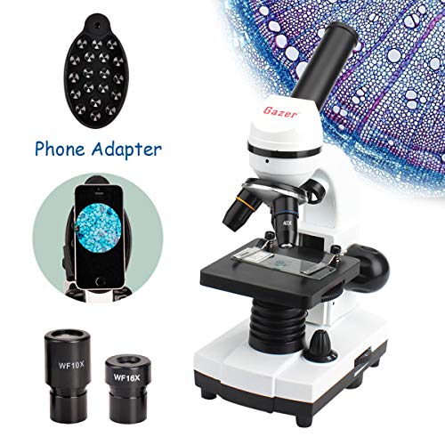 GazerOptics Science Microscope Kit for Kids Students with Prepared Specimen Slides and Smartphone Adapter, 40x-1280x Magnification - A Real Scientific Tool for STEM Learning