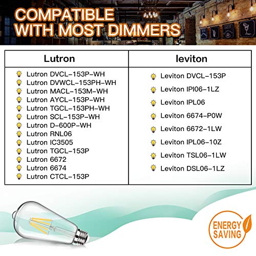 Vintage LED Edison Bulb Dimmable, 6W, 60W Equivalent, High Brightness 800 Lumens, Warm White 2700K, Filament Light Bulb, ST64 Antique LED Bulbs, CRI 90+, E26 Base, Clear Glass, Pack of 10 - Thumbnail 7