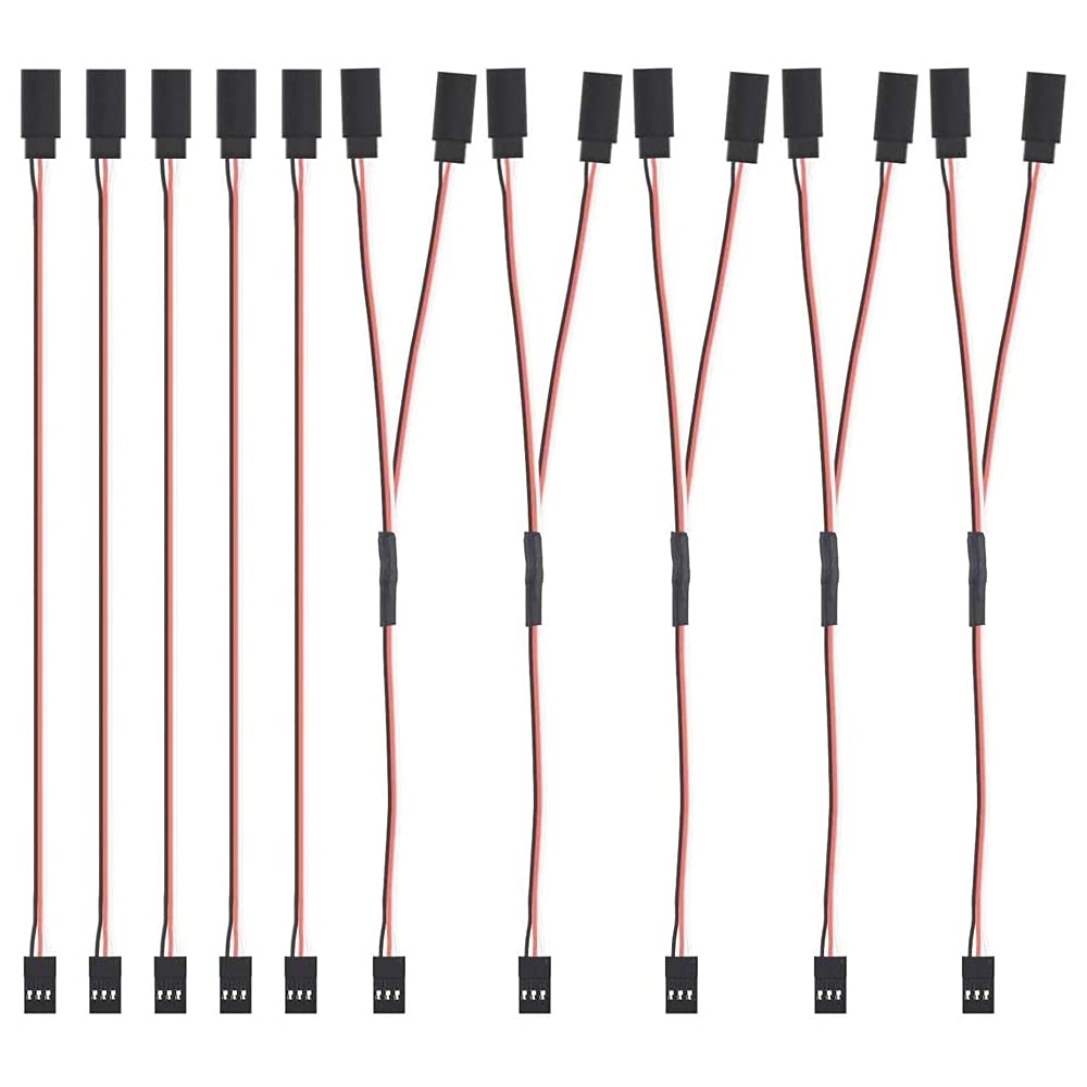 MMOBIEL 10 Pcs 5X 3-Pin RC Servo Extention Cable / 5X Servo Y Cable for Extention Connection Control Board RC Drone, Car, Robot etc.