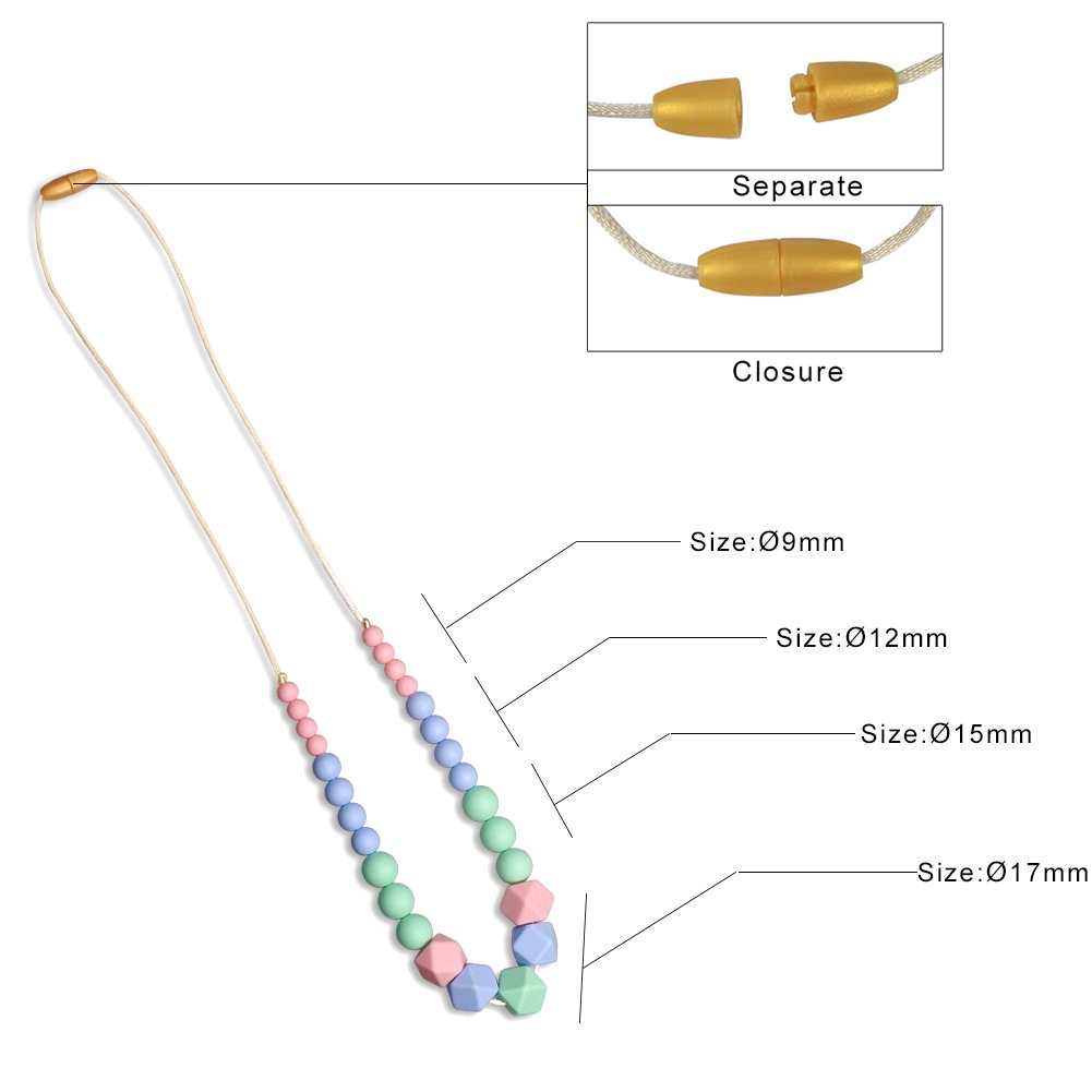 Silicone Teething Necklace for Mum，KEFU teethers Silicone Beads for Babies Breastfeeding and Wearing Nursing Jewellery 100% BPA Free，Silicone Teething Beads for Baby