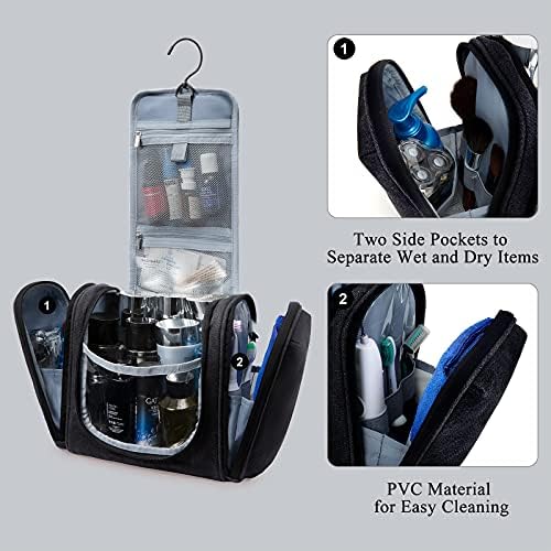 Toiletry Bag, BAGSMART Canvas Travel Toiletry Organizer with hanging hook, Water-resistant Cosmetic Makeup Bag Travel Organizer for Shampoo, Full Sized Container, Toiletries, Black 5 Toiletry Bag, BAGSMART Canvas Travel Toiletry Organizer with hanging hook, Water-resistant Cosmetic Makeup Bag Travel Organizer for Shampoo, Full Sized Container, Toiletries, Black