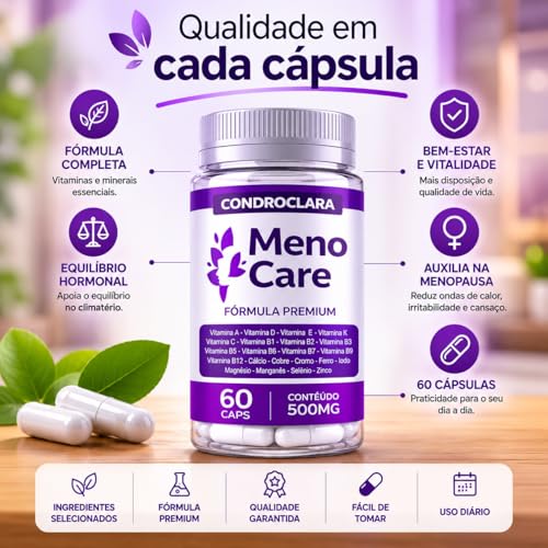 Meno Care Suplemento Alimentar 60 Cápsulas | Menocare Auxílio Natural na Menopausa | Equilíbrio, Bem-Estar e Qualidade