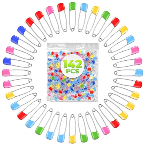 Allphone 142 PCS 5.5cm Length Baby Safety Pins, Assorted Color Plastic Head Diaper Pins, Safety Locking Baby Cloth Diaper Nappy Pins