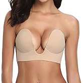 TITU Plunge Strapless Bra Push Up - Sticky Bra Invisible Adhesive for Backless Dress