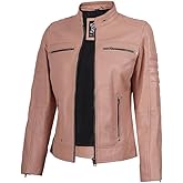 Blingsoul Cafe Racer Leather Jacket Womens - Real Lambskin Leather Jackets for Women
