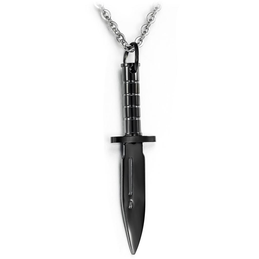 Feilok Simple Unisex Mens Stainless Steel Dagger Knife Pendant Necklace, Color Black