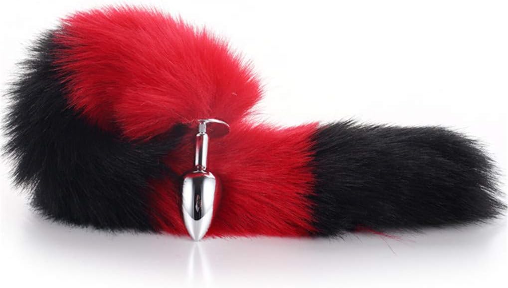 Red & Black Color Interval Three Sizes Fluffy Faux Fox Tail Charms Role Play Costume Party Masquerade Cosplay Game Prop (M)