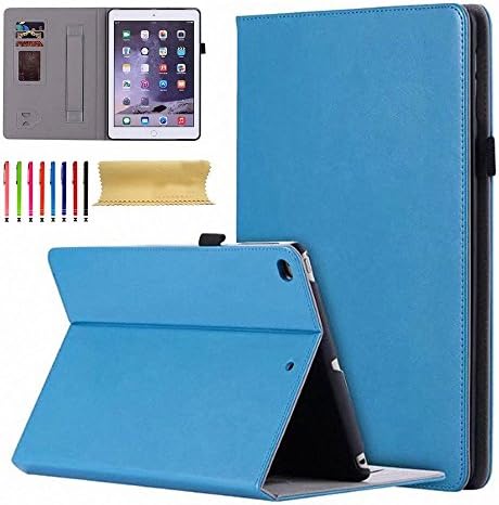 Uliked New iPad 9.7 2017/iPad Air 2/Air Case, PU Leather Wallet Auto Wake/Sleep Smart Shell with Hand Strap Stylus Card Slots Flip Stand Cover for Apple iPad 9.7 2017/iPad Air 1 2 (iPad 5 6), Blue