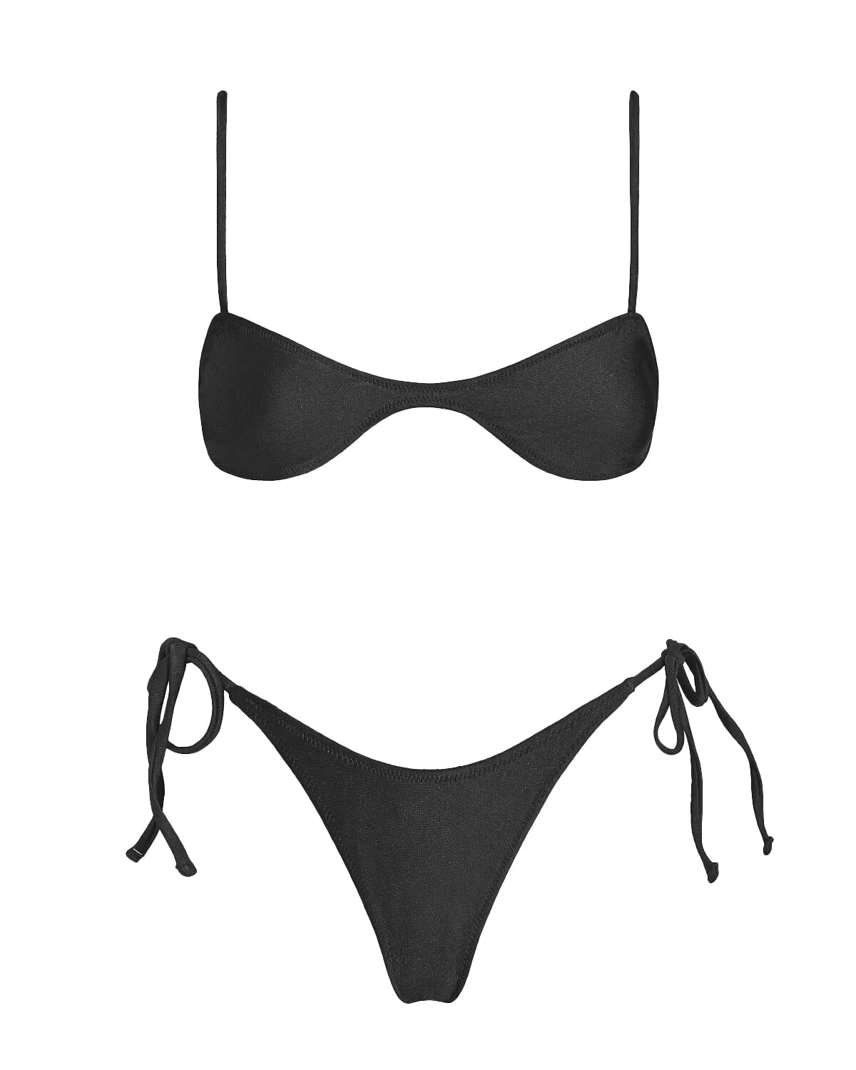 Photo 1 of VOLAFA Women's Triangle Bikini Sets Tie Sexy Thong Solid Cheeky Swimsuit Brazillian Two Piece Bathing Suit (Large, Black)