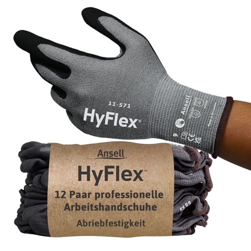Ansell HyFlex 11-571 Cut Resistant Work Gloves, Abrasion Resistant Nitrile Coating, Industrial Safety Gloves, Lightweight, Breathable and Washable, PPE Men Women, Blue, Size L (12 Pairs)