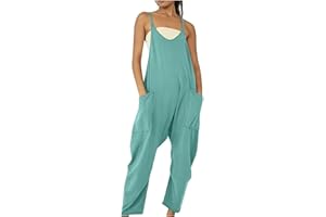 STYESH Womens Jumpsuits Casual Sleeveless Loose Spaghetti Strap Overalls Streetstyle Pants Rompers with Two Pockets