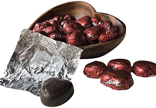 Acacia Wood Heart Bowl Gift Set with Dove Promises Dark Chocolate