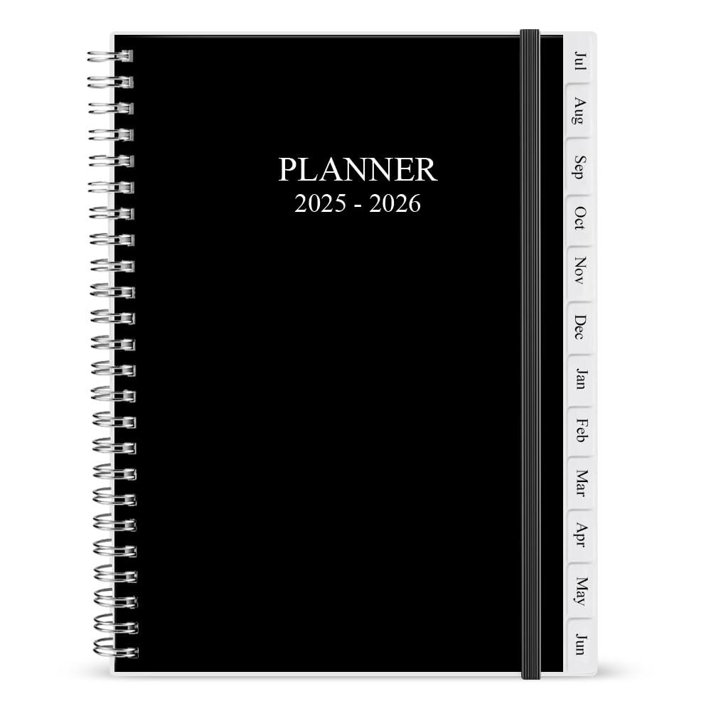 Photo 1 of 2025-2026 Planner - Monthly Planner Runs July 2025 to June 2026, 6.25" x 8.25", 12 Monthly Tabs, 14 Notes Page, Inner Pocket, Flexible Cover with Twin-Wire Binding, Planners 2025-2026, Black