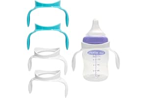 Baby Bottle Handles Compatible with Lansinoh Feeding Bottles 4 Pack (White & Blue)