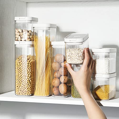 Airtight Food Storage Containers Set with Lock Lids, Set of 6, Pantry Organization Plastic Storage Jar Storage Tank for Cereal, Coffee, Sugar - Moisture Proof, BPA Free & Stackable Design (M:800ML)