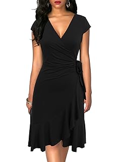 black faux wrap dress