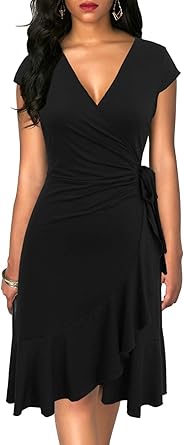 black faux wrap dress