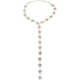 Gold Color Long Five Pointed Stars Choker Necklace Crystal Rhinestone Necklace Women Fashion Body Jewelry