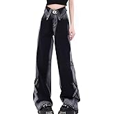 kakarin choyx Fashion Gothic High Waisted Straight Leg Jeans Y2K Vintage Lapel Tie-Dye Gradual Denim Pants for Women