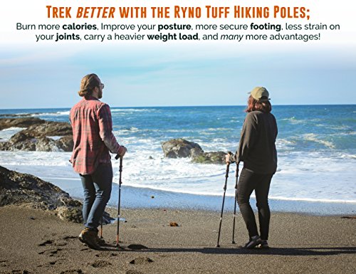Ryno Tuff Trekking Poles, Durable 100% Carbon Fiber Hiking Pole With Natural Cork Handles and Extended EVA Grips, Ultralight, Expandable, Collapsible, Foldable - For Hiking, Walking, Skiing - Set of 2