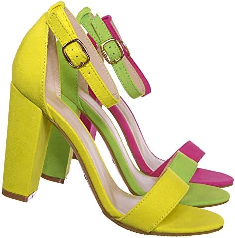Aquapillar Neon Block Heel Sandal - Women Open Toe Ankle Strap Shoe