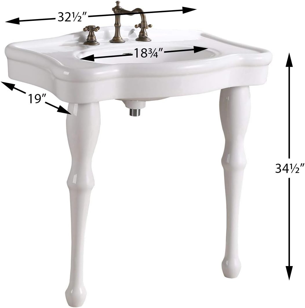 Jasmine 32 1 2 Console Bathroom Sink White With Two Spindle Pedestal Leg Support With Overflow And Pre Drilled Widespread Faucet Holes Renovators Supply Manufacturing Amazoncom
