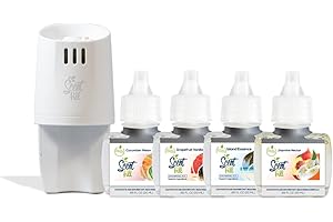 Summer Scent Fill Plug in Air Freshener Kit (Cucumber Melon, Grapefruit Vanilla, Island Essence, and Jasmine Nectar), 4 Refills + Diffuser