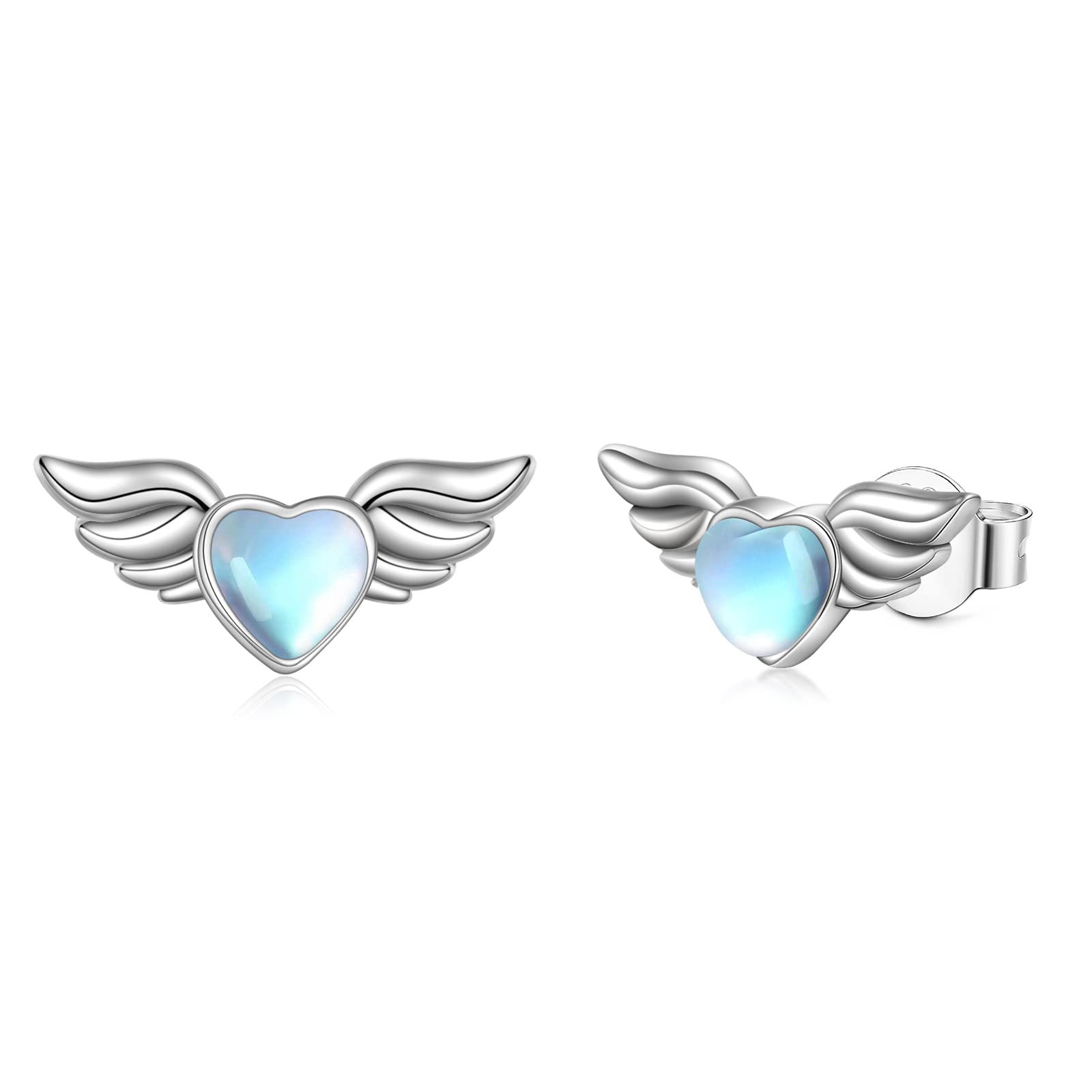 VONALA 925 Sterling Silver Moonstone Dangle Earrings Fine Jewellery Birthday Gifts for Women Girls (Angle wings earrings)