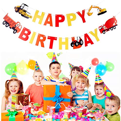 Construction Vehicle Happy Birthday Banner Party Supplies, Baby Boy Toddler Kids Birthday Truck Decorations ¨C Huge 55-inch and 47-inch Long Under Construction Decor