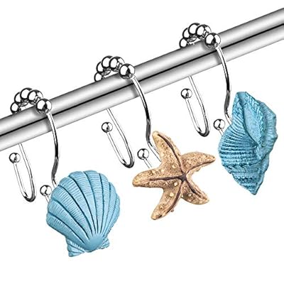 Seashell Decorative Shower Curtain Hooks - 12PCS Rust Proof Stainless Steel Beach Curtain Rings for Sea Nautical Themed… 51uhMg9jmNL