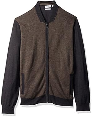 Calvin Klein Men's Full Zip Merino Color Block Baseball Sweater