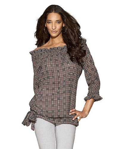 Newport News Smocked Off The Shoulder Tunic Top