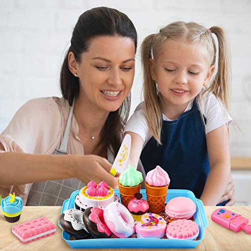 LovesTown Desserts Food Toy, 15 Pcs Kids Play Food Set Toddlers Pretend Toy Food Pretend Tea Party Food Fake Food Toy for Kids Birthday Gift